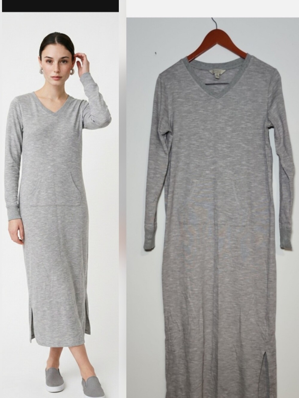 Women's Long Sleeve V-Neck Maxi Dress - Gray